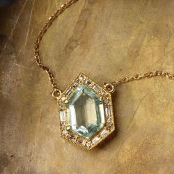 Golden Halo Duchess Cut Aquamarine Pendant Necklace