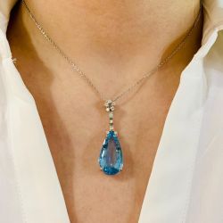 Classic Pear Cut Aquamarine Pendant Necklace For Women