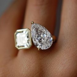 Golden Double Stone Pear & Asscher Cut Engagement Ring