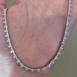 Classic Round Cut White Sapphire Tennis Necklace For Women