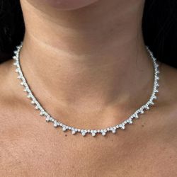Classic Round Cut White Sapphire Tennis Necklace For Women