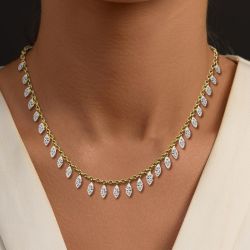 Fringe Design Golden Marquise Cut Tennis Necklace For Women