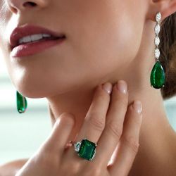 Pear & Emerald Cut Drop Earrings & Engagement Ring Set