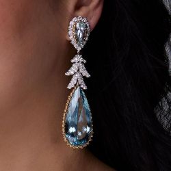 Vintage Two Tone Pear Cut Aquamarine Drop Earrings For Women