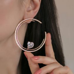 Unique Rose Gold Round & Heart Cut Circle Stud Earrings