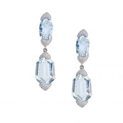 Unique Pave Setting Oval Cut Aquamarine Drop Earrings