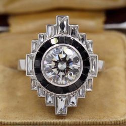 Unique Round Cut White & Black Sapphire Engagement Ring
