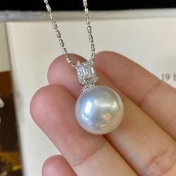 Classic Pearl & White Sapphire Pendant Necklace For Women