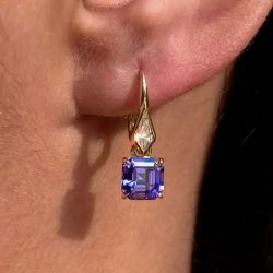 Golden Asscher & Noble Cut Purple Sapphire Drop Earrings