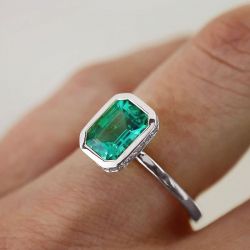 Hidden Halo Asscher Cut Emerald Color Engagement Ring
