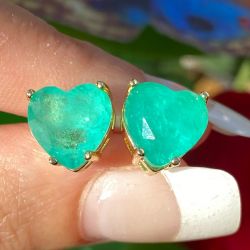 Golden Heart Cut Emerald Sapphire Stud Earrings For Women