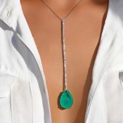 Pear Cut Emerald Sapphire Pendant Necklace For Women