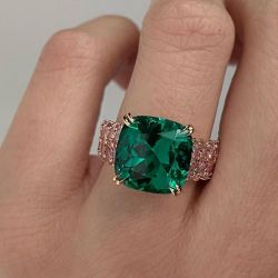 Rose Gold Cushion & Pear Cut Emerald & Pink Engagement Ring