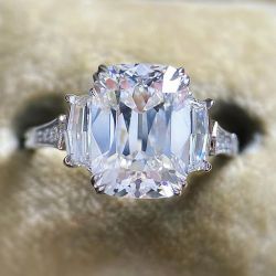 Three Stone Cushion Cut White Sapphire Engagement Ring