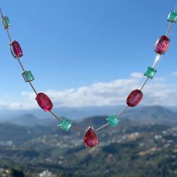Alternating Pear & Oval & Asscher Cut Ruby Pendant Necklace