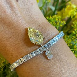 Two Tone Pear Cut Yellow Sapphire Pendant Tennis Bracelet