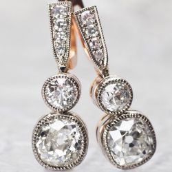 Two Tone Milgrain Cushion Cut White Sapphire Drop Earrings