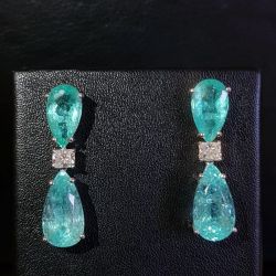 Double Pear Cut Emerald Sapphire Drop Earrings For Women