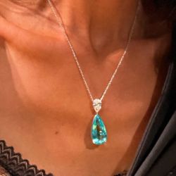 Pear Cut Aquamarine & White Sapphire Pendant Necklace