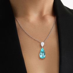 Pear Cut Aquamarine & White Sapphire Pendant Necklace