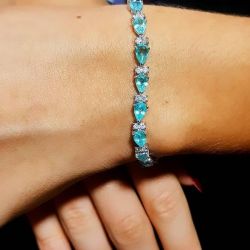 Pear & Round Cut Blue Sapphire Tennis Bracelet For Women