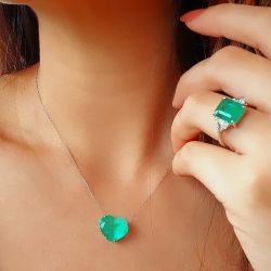Heart & Emerald Cut Pendant Necklace & Engagement Ring Set