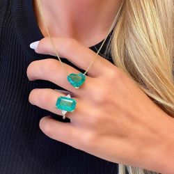 Heart & Emerald Cut Pendant Necklace & Engagement Ring Set