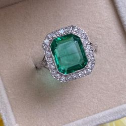 Split Shank Halo Emerald Cut Emerald Color Engagement Ring