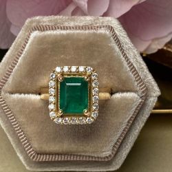 Golden Halo Emerald Cut Emerald Color Engagement Ring