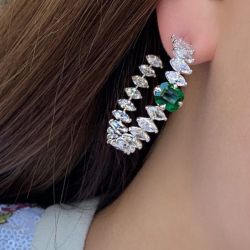 Asscher & Marquise Cut White & Emerald Hoop Earrings