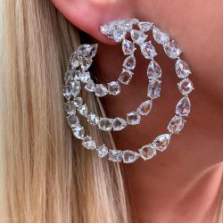 Triple Circle Multi Cut White Sapphire Hoop Earrings