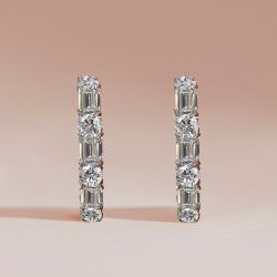 Alternating Emerald & Round Cut White Sapphire Hoop Earrings