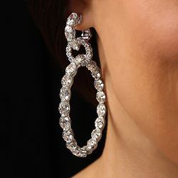 Oval Cut White Sapphire Hoop Drop Earrings