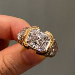 Golden Bezel Radiant Cut White Sapphire Engagement Ring