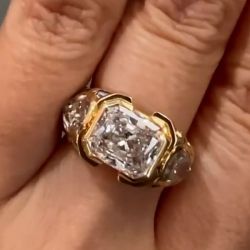 Golden Bezel Radiant Cut White Sapphire Engagement Ring
