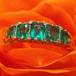Golden Five Stone Emerald Cut Emerald Color Engagement Ring