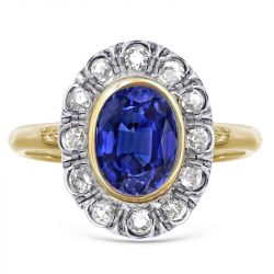 Two Tone Halo Oval Cut Blue & White Sapphire Engagement Ring