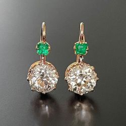 Classic Golden Round Cut Emerald & White Drop Earrings