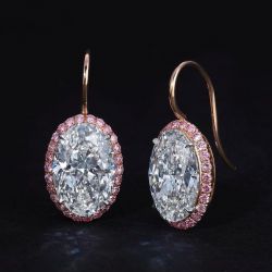 Two Tone Halo Oval Cut White & Pink Sapphire Drop Earrings 
