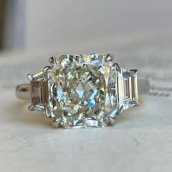 Three Stone Radiant Cut White Sapphire Engagement Ring