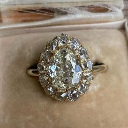 Golden Halo Pear & Round Cut White Sapphire Engagement Ring