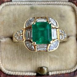 Golden Halo Asscher Cut Emerald Engagement Ring For Women