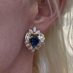 Classy Golden Halo Oval Cut Blue Sapphire Stud Earrings
