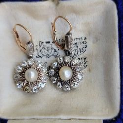 Two Tone Round Cut White Sapphire & Pearl Drop Earrings