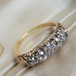 Two Tone Five Stone Cushion Cut White Sapphire Wedding Band