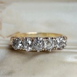 Two Tone Five Stone Cushion Cut White Sapphire Wedding Band