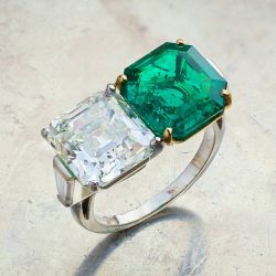 Asscher Cut Emerald & White Sapphire Engagement Ring