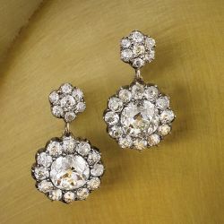 Flower Design Round Cut White Sapphire Drop Earrings