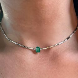 Emerald cut Emerald & White Sapphire Pendant Necklace