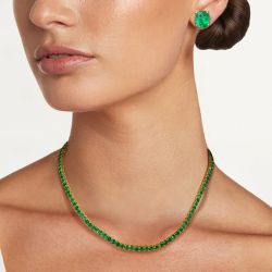 Emerald Sapphire Stud Earrings & Tennis Necklace Set